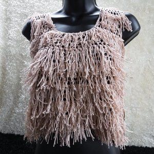 O&O, NWT Crochet Tassel Fringe Top, Rose Colored, Size S/M